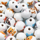 15mm Natural Wooden Beads Colorful Animal Pattern Loose Wood Beads