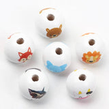 15mm Natural Wooden Beads Colorful Animal Pattern Loose Wood Beads