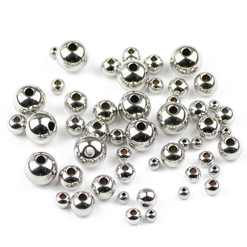 Stainless Steel Spacer Round Ball Beads 3/4/5/6/8MM Metal Charm Loose Beads