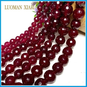 Red Chalcedony Jades Faceted Round Beads 4-12MM