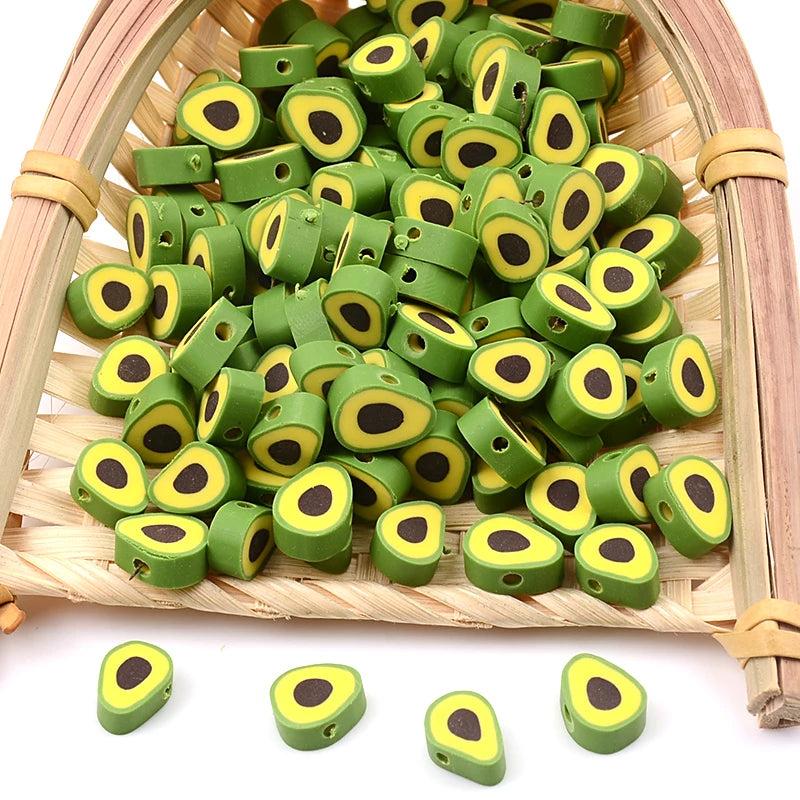 30pcs 10mm Avocado Shape Clay Spacer Beads Polymer Clay Beads For Jewelry Making
