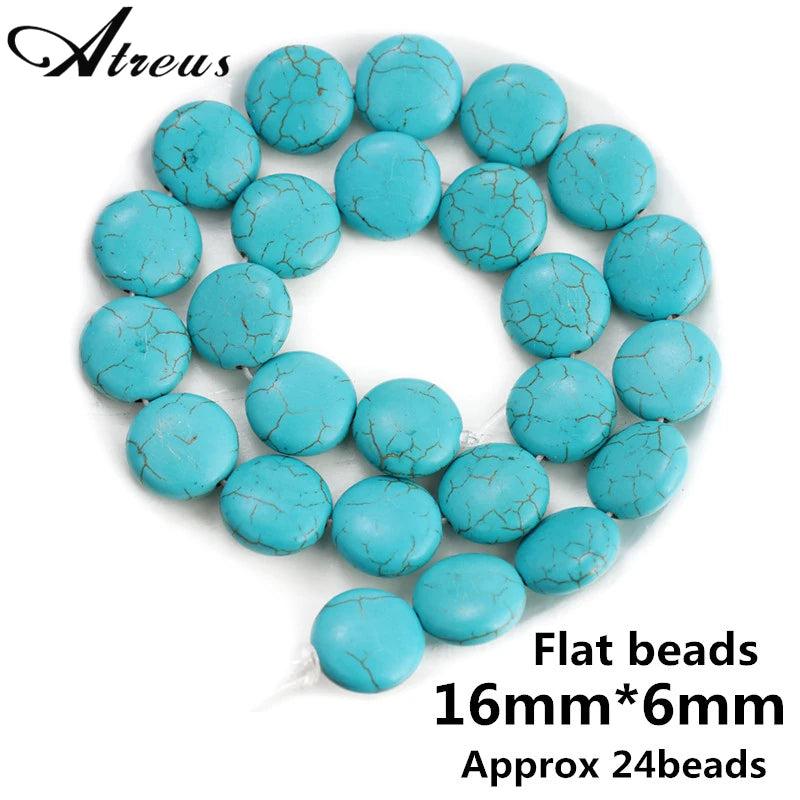 Imitated Turquoise Stone Round Flat Beads 15 Strand