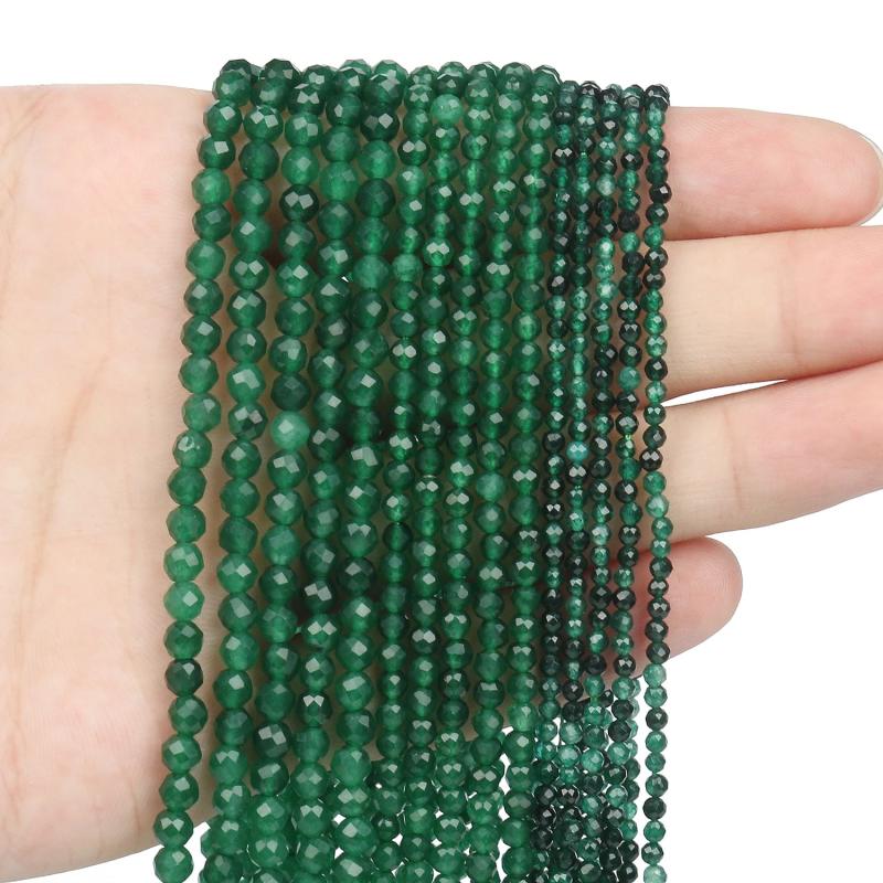 Green Jade Faceted Stone Beads Set for Jewelry Making