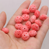 Natural Coral Red Flat Round Shape Beads Carved Necklace Bracelet Accessories