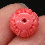 Natural Coral Red Flat Round Shape Beads Carved Necklace Bracelet Accessories