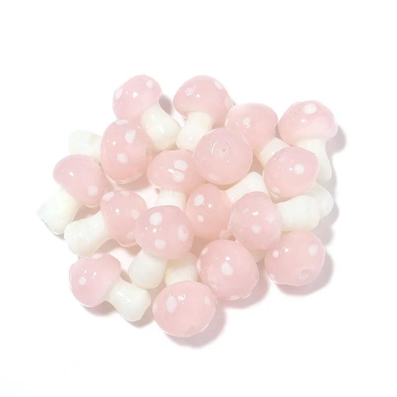 20pcs Multicolor Lampwork Glass Mushroom Beads for DIY Crafts Bracelet Necklace