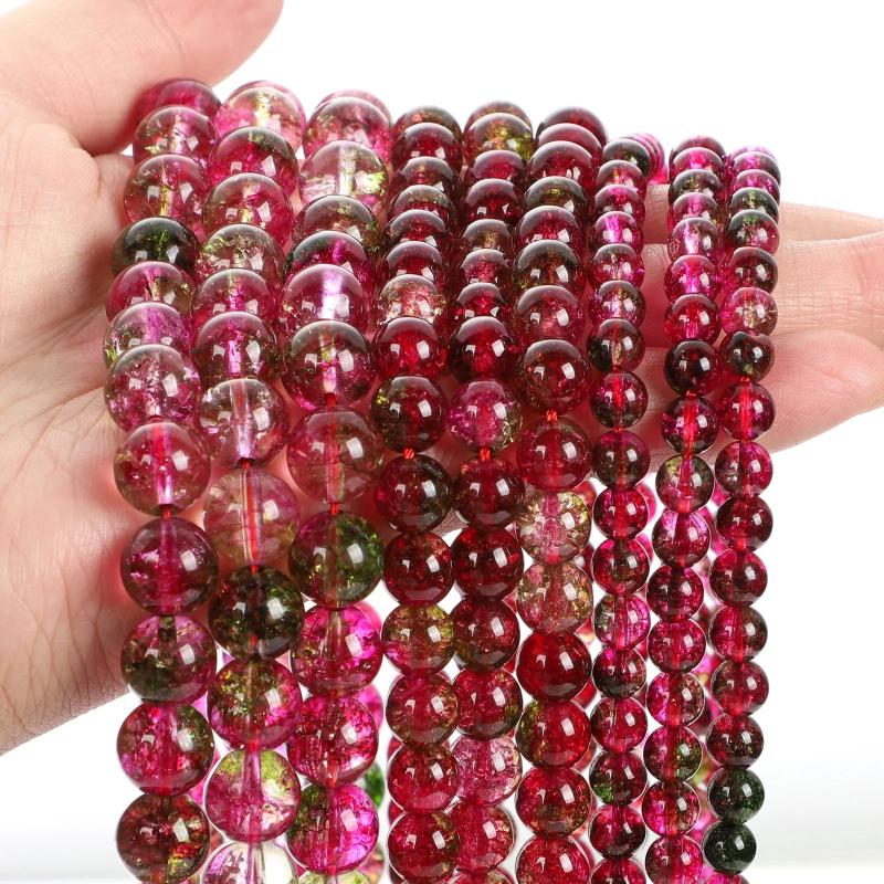 Red Crystal Green Ghost Stone Round Loose Spacer Bead for Jewelry Making