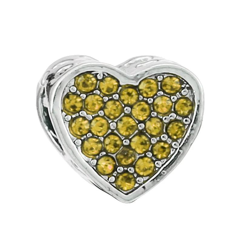 10pcs Silver My Love Heart Beaded Rhinestone Heart-shaped Beads