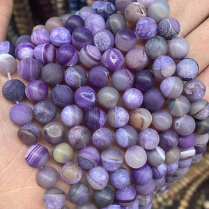 6-12mm Purple Druzy Agate Beads 15'' Strand Round Loose Gemstone Beads