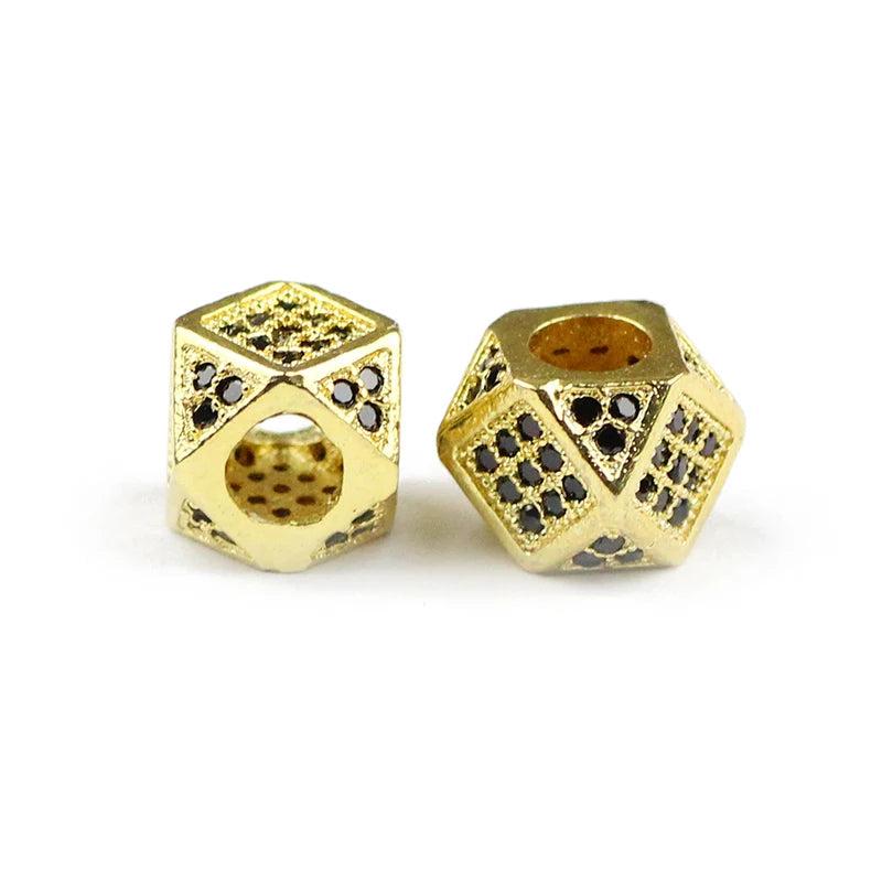 2pcs Zircon Geometric Copper Spacer Bead 7mm CZ Charms Metal for Jewelry Making