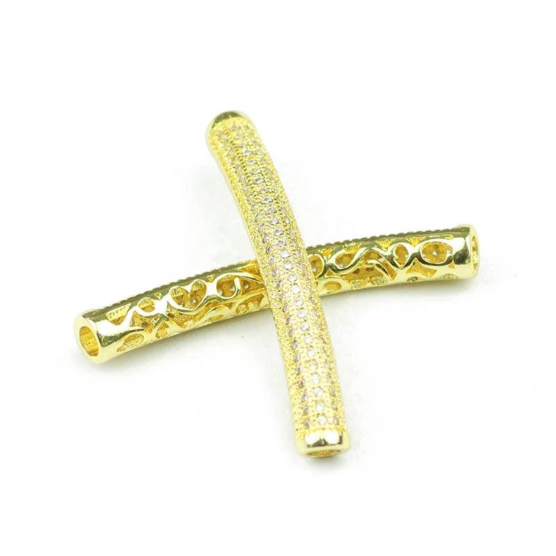 Copper Spacer Beads 40mm Cylinder CZ Charms Loose Beads for Jewelry Making