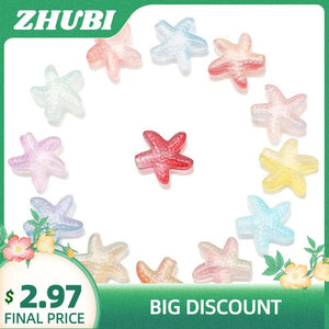 30Pcs Crystal Charm Pendant Starfish Glass Beads 10x14mm for Jewelry DIY