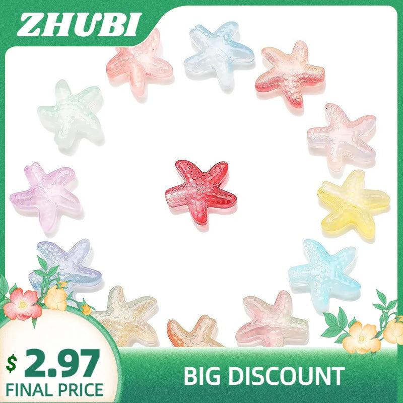 30Pcs Crystal Charm Pendant Starfish Glass Beads 10x14mm for Jewelry DIY
