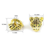 WLYeeS 2pcs CZ Green Eye Leopard head Copper beads Zircon Metal Charm