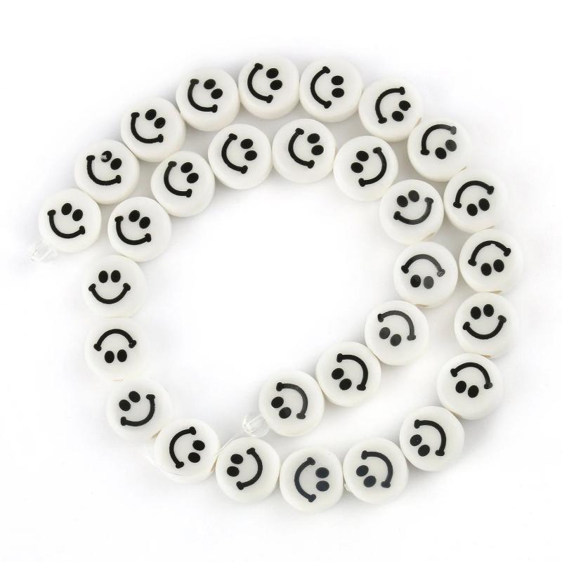 30pcs Multicolor Ceramic Smiley Face Beads 10x6mm