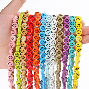 30pcs Multicolor Ceramic Smiley Face Beads 10x6mm