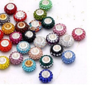 50Pcs/lot Resin Rhinestone European Beads for Charm Bracelets