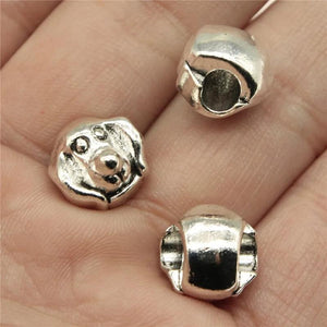 10pcs Dog European Big Hole Beads 11x11x10mm for Bracelet Making Antique Silver