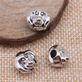 10pcs Dog European Big Hole Beads 11x11x10mm for Bracelet Making Antique Silver