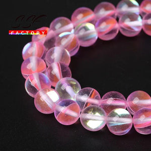 Austria Crystal Glitter Pink Moon Stone Beads 15'' DIY Jewelry Making 8 10 12mm