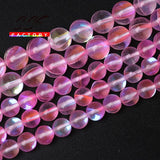 Austria Crystal Glitter Pink Moon Stone Beads 15'' DIY Jewelry Making 8 10 12mm