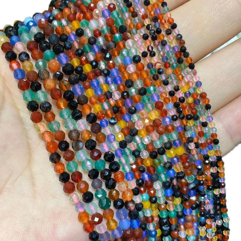 Natural Colorful Agates Faceted Round Beads for Jewelry Making DIY 2MM 3MM 4MM