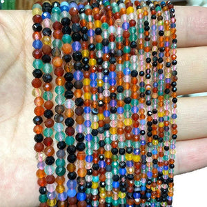 Natural Colorful Agates Faceted Round Beads for Jewelry Making DIY 2MM 3MM 4MM