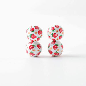 20Pcs Summer Wooden Beads Strawberry Cherry lemon Printing Round Beads