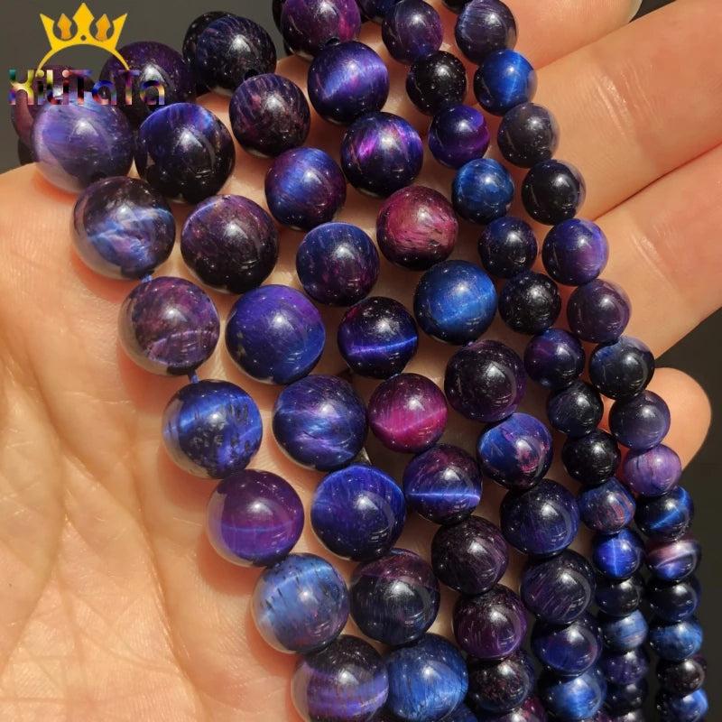 Purple Bicolor Tiger Eye Stone Round Spacer Beads 15'' 6 8 10mm