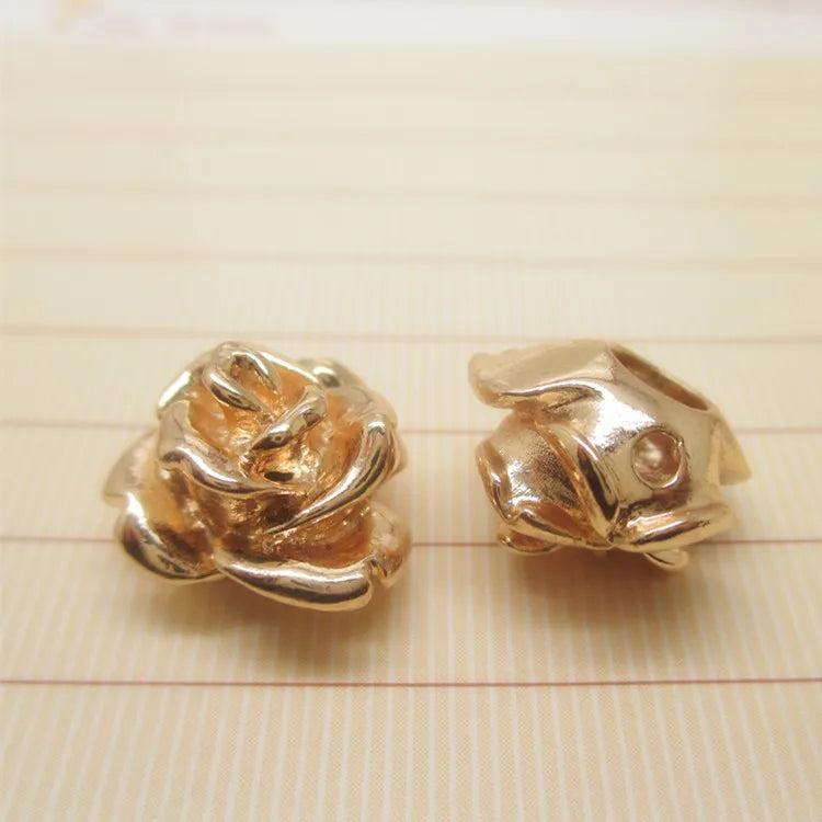 6PCS 13*9MM 24K Brass Rose Flower Bracelets Spacer Beads