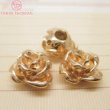 6PCS 13*9MM 24K Brass Rose Flower Bracelets Spacer Beads