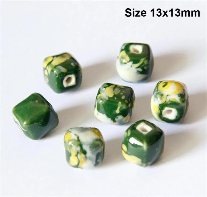 10Pcs/13mm Glazed Ceramic Beads Charms Big Hole Diy Jewelry Making Material