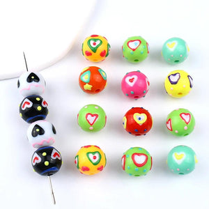 10pcs Heart Print Round Spacer Beads for DIY Jewelry Making 15X15mm