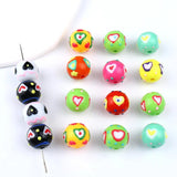 10pcs Heart Print Round Spacer Beads for DIY Jewelry Making 15X15mm