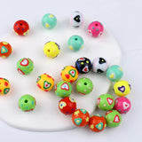 10pcs Heart Print Round Spacer Beads for DIY Jewelry Making 15X15mm