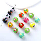10pcs Heart Print Round Spacer Beads for DIY Jewelry Making 15X15mm
