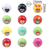 10pcs Heart Print Round Spacer Beads for DIY Jewelry Making 15X15mm