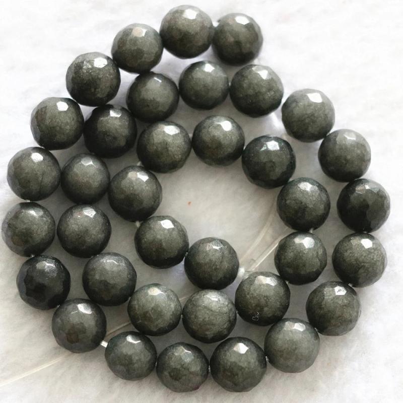 10mm Dark Gray Stone Faceted Round Beads