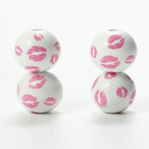 20Pcs 20mm Pink Mouth Wood Beads Lip Print Pattern Crafts Jewelry Toys