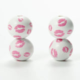 20Pcs 20mm Pink Mouth Wood Beads Lip Print Pattern Crafts Jewelry Toys