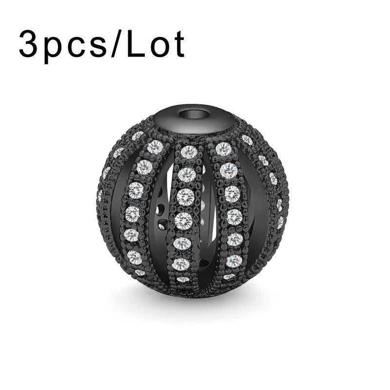 10mm 11mm Copper Beads Micro Pave Zircon European Charms