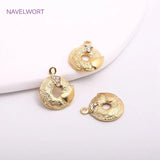 14mm Zircon Round Charms Matte Pendant 14K Plating