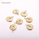 14mm Zircon Round Charms Matte Pendant 14K Plating