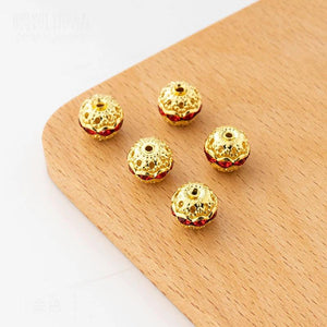 10pcs 10mm Copper Rhinestone Round Hollow Spacer Beads for DIY Jewelry Making