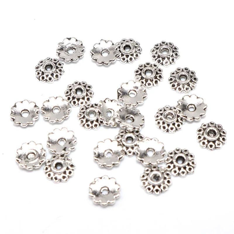 Tibetan Silver Plated End Caps Small Flower Beads 5mm 100/200pcs