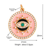 Round Coin Evil Eye Charm Pendant, CZ Paved