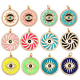 Round Coin Evil Eye Charm Pendant, CZ Paved