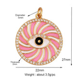 Round Coin Evil Eye Charm Pendant, CZ Paved