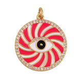 Round Coin Evil Eye Charm Pendant, CZ Paved