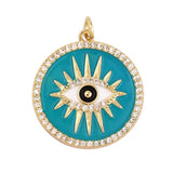 Round Coin Evil Eye Charm Pendant, CZ Paved
